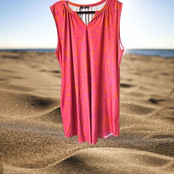 LILLY PLUS SIZE Bright Floral Notch Neck Pink & Oarnge Midi Summer dress 4X - Picture 1 of 14